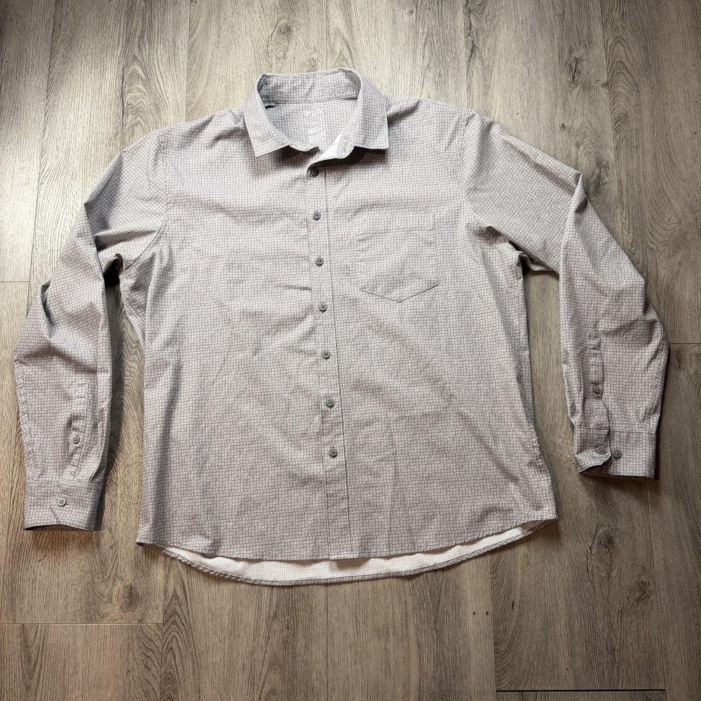 FLX Shirt Mens XL Gray Geometric Stretch Slim Fit Long Sleeve Button Up Casual